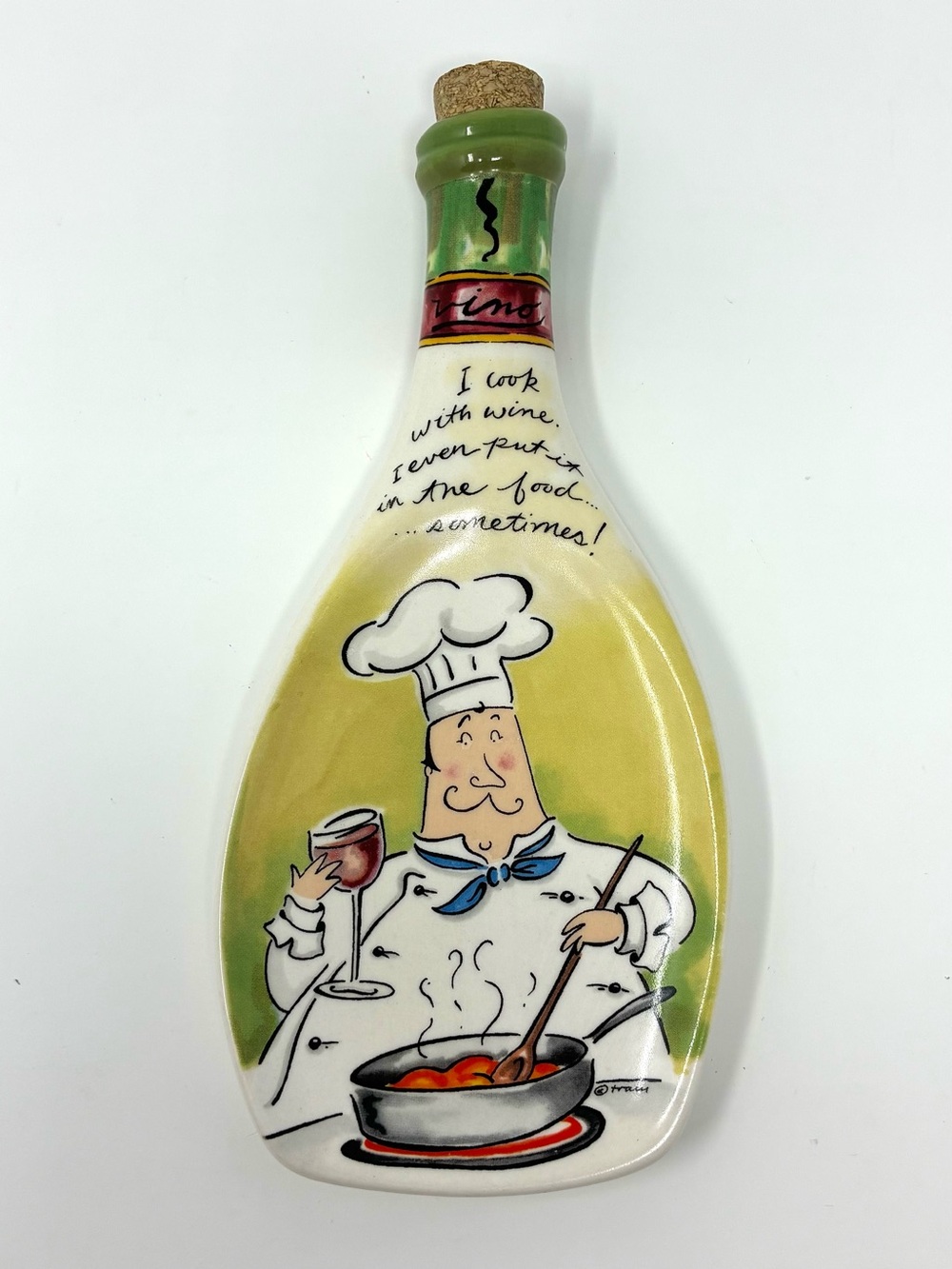 Mud Pie Spoon Rest Tracy Flickinger Vino Chef Wine Bottle Humorous Kitchen Decor